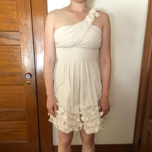 BCBGMAXAZRIA Cream One Shoulder Dress Petal Detail